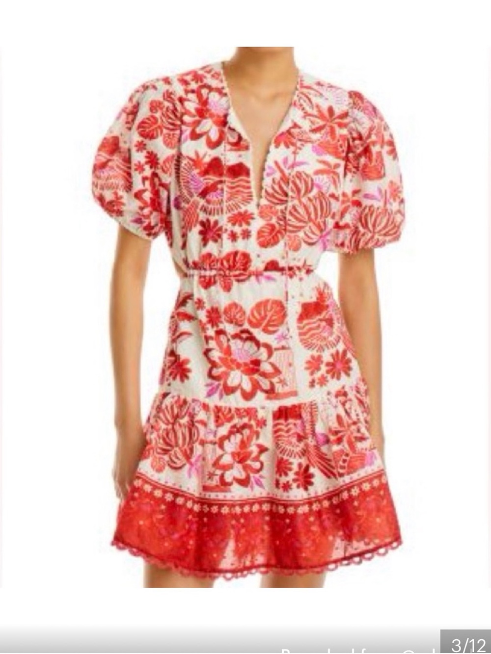 Farm Rio Bright Floral Puff-Sleeve Midi Dress in Coral & Pink